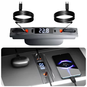 Qoope 2 Type-C USB Hub for Tesla Model 3 Model Y Accessories 2024 2023 2022 2021 Tesla Car USB Charger Multi Port with Fast Charger Retractable Cable