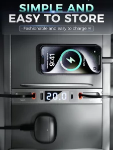 Qoope 2 Type-C USB Hub for Tesla Model 3 Model Y Accessories 2024 2023 2022 2021 Tesla Car USB Charger Multi Port with Fast Charger Retractable Cable