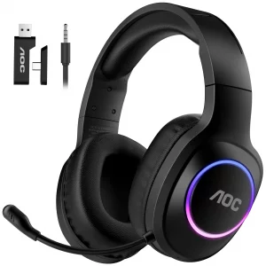 AOC Wireless Gaming Headset Compatible with PS5/4, Nintendo Switch, PC, Bluetooth 5.4 & 2.4GHz Gaming Headphones with Noise Canceling Mic, RGB, Type-