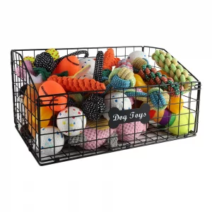 Duimbok Dog Toy Basket, Large Storage Bin, Metal Toy Storage Organizer for Living Room Pet Toys Basket with Handles Stylish Fabric Dog Toys Bin for D