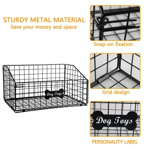 Duimbok Dog Toy Basket, Large Storage Bin, Metal Toy Storage Organizer for Living Room Pet Toys Basket with Handles Stylish Fabric Dog Toys Bin for D