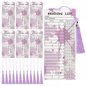 12PCS Book Tracker Bookmarks with 12 PCS Purple Tassels, Book Club Gift, Reading List Bookmark, Bookish Items Bookmarks, Library Card, Bookmark Bulk,