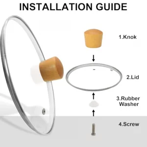 8 Inch Pan Lid with Wooden Handle, Tempered Glass Lid, Cast Iron Skillet, Pot, and Replacement Pan Cover, Clear Frying Pan Lid Fits Pots, Pans and Sk