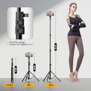 EMART 52 Cell Phone Tripod Stand for iPhone, Adjustable Floor Cellphone Tri Pod Holder with Remote, Portable Smartphone Compact Travel Selfie Stick