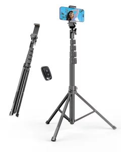 EMART 62 Cell Phone Tripod Stand, Adjustable Floor Cellphone Tri Pod Holder with Remote for iPhone and Android, Portable Compact Smartphone Selfie 