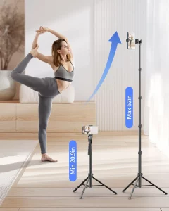 EMART 62 Cell Phone Tripod Stand, Adjustable Floor Cellphone Tri Pod Holder with Remote for iPhone and Android, Portable Compact Smartphone Selfie 