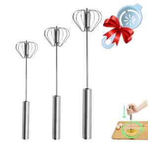 Semi-automatic Whisk, Stainless Steel Egg Beater, Hand Push Rotary Whisks Mixer Stirrer for Making Cream, Whisking, Beating and Stirring (Silver)