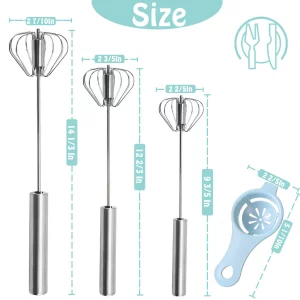 Semi-automatic Whisk, Stainless Steel Egg Beater, Hand Push Rotary Whisks Mixer Stirrer for Making Cream, Whisking, Beating and Stirring (Silver)