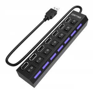 USB Hub, 7 Port USB 2.0 Hub LED Portable High-Speed Compatible for iMac Pro, MacBook Air, Mac mini/Pro, Surface Pro, PC and Laptop