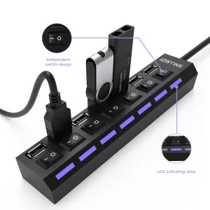 USB Hub, 7 Port USB 2.0 Hub LED Portable High-Speed Compatible for iMac Pro, MacBook Air, Mac mini/Pro, Surface Pro, PC and Laptop
