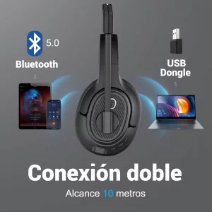 Bluetooth Headset for PC, Wireless Computer Headphone with AI-Powered Environmental Noise Cancelling Microphone & 2.4G USB Dongle, 55H Playtime, Over