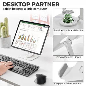 SWAGKIND Tablet Stand for Desk, Adjustable Monitor Stand with 360 Rotating Base, Portable Tablet Stand Holder for iPad Pro, Galaxy Tab, Mobile Phone