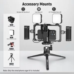 NEEWER Upgraded Phone Rig Vlogging Kit, Video Stabilizer with Dual Handle, Wireless Mic Clip Slot for Tiktok/YouTube, Compatible with SmallRig iPhone