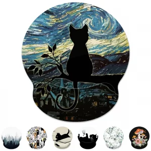 Ergonomic Mouse Pad with Wrist Support,Aesthetic Black Cat Mouse Pad with Wrist Rest,Relieve Wrist Pain Mousepad Non-Slip Rubber Base,Cute Mouse Pads