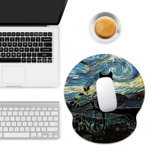 Ergonomic Mouse Pad with Wrist Support,Aesthetic Black Cat Mouse Pad with Wrist Rest,Relieve Wrist Pain Mousepad Non-Slip Rubber Base,Cute Mouse Pads