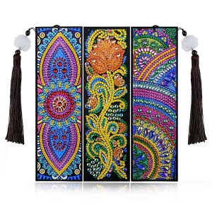 3 Pieces 5D Diamond Art Bookmark Kits for DIY Craft Diamond Art Dotz Bookmarks with Tassel for Beginner Kids Adults Women Book Lovers Rhinestones Bea