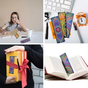 3 Pieces 5D Diamond Art Bookmark Kits for DIY Craft Diamond Art Dotz Bookmarks with Tassel for Beginner Kids Adults Women Book Lovers Rhinestones Bea