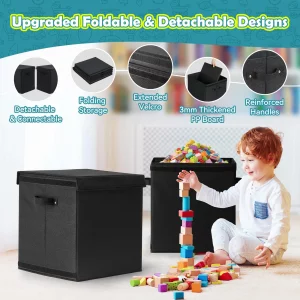 Maxuni Large Toy Box Chest with Lid-Removable, Fabric Foldable Storage Boxes [1 Pack], Collapsible Sturdy Toy Storage Organizer Boxes Bins Baskets fo