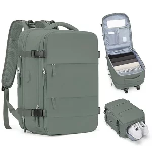 coofay Carry on Backpack Travel Backpack, Olive Green-expandable