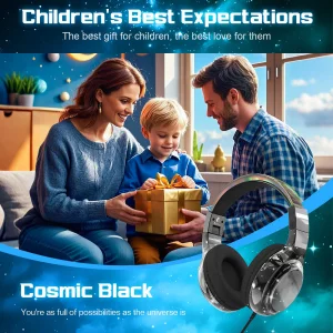 QearFun Kids Headphones Wired with Mic, 85/94dB Safe Volume Limit, Foldable Over Ear, Tangle-Free Cord & Sharing Port, Wired On-Ear Headset for Schoo