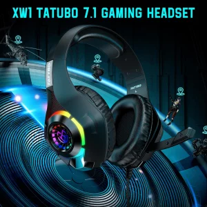 Tatybo Gaming Headset for PS4 PS5 Xbox One PC, Over-Ear Gaming Headphones with Surround Sound, Noise Canceling Mic, RGB Light