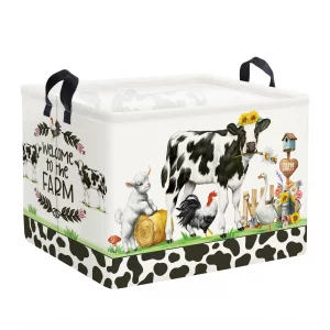 HUUMONSS Farm Animals Storage Basket Collapsible Clothes Baby Nursery Hamper Large Book Shelf Basket Boy Girl Toy Box Bin for Kid Room, Cow, 36L