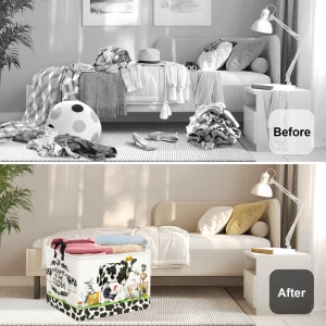 HUUMONSS Farm Animals Storage Basket Collapsible Clothes Baby Nursery Hamper Large Book Shelf Basket Boy Girl Toy Box Bin for Kid Room, Cow, 36L