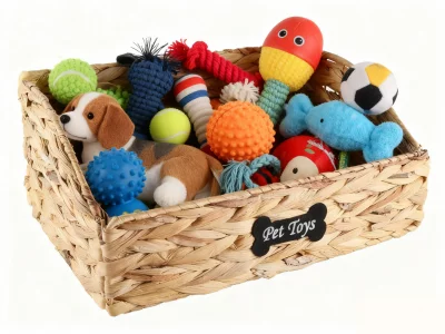 Brabtod Trapezoid Pet Dog Toy Basket,Collapsible Dog Toy Bin,Wicker Basket for Dog Cat Toys,Pet Toy Box,Dog Storage Organizer for Leash Blanket Toys 