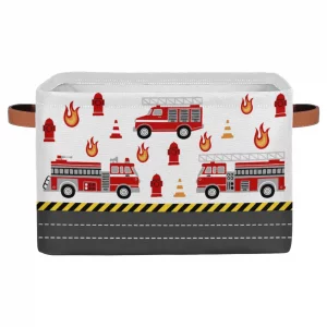 LLCXCSI Rectangle Large Red Fire Car Boy Room Decor Collapsible Organizer Cube Bin Cartoon Kid Storage Basket Gift Baskets for Nursery Book Shelf Clo