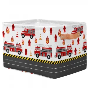 LLCXCSI Rectangle Large Red Fire Car Boy Room Decor Collapsible Organizer Cube Bin Cartoon Kid Storage Basket Gift Baskets for Nursery Book Shelf Clo