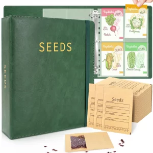 SUMMORO Seed Storage Organizer Binder-Garden Seed Packet Organizer with 50 Pack Seed Packet Sleeves that Stores 200 Seed Envelopes-100 Resealable See