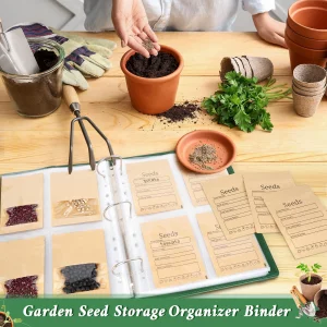 SUMMORO Seed Storage Organizer Binder-Garden Seed Packet Organizer with 50 Pack Seed Packet Sleeves that Stores 200 Seed Envelopes-100 Resealable See