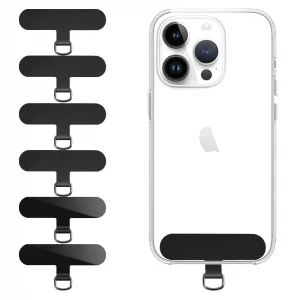 Qyoocom Phone Tether Tab, 6 Pack of Ultra-Thin, Durable Tabs for Phone Lanyards & Wrist Straps Replacement Part for All Full Phone Cases (Black)