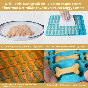 Amyandone Dog Bone Silicone Molds, 44 Cavities Small Dog Bone Shaped Pet Treat Mold for Baking and Freezing Dog Food/Snacks/Biscuits/Candy/Chocolate 