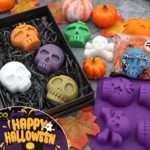 Skull Molds for Baking, 2 Pack Halloween Silicone Molds Baking Pan with 100pcs Treat Bags, 6 Different Skull Shape Chocolate Covered Oreos Cookie Mol