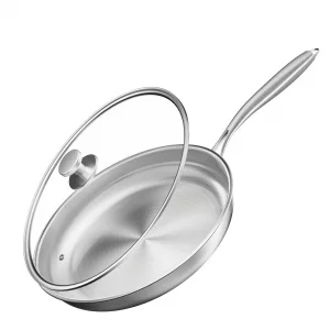YRenZ Stainless Steel Pan,10inch Stainless Steel Frying Pan with Lid, Tri-Ply 18/10 Chefs Pan for Induction Cooktops, Oven & Dishwasher Safe Cookwar