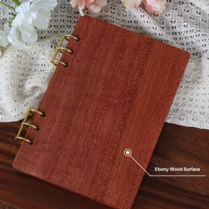 MultiBey A5 Binder Ebony Wood Binder Notebook Cover, 6 Ring Loose Leaf Personal Planner Binder Wooden Cover with 45 Sheets Refills Paper, A5 Planner 