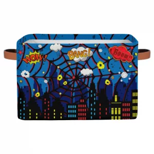 LLCXCSI Kid Storage Basket City Skyline Collapsible Organizer Bin Rectangle Blue Hero Comic Gift Baskets for Nursery Decor Book Shelf Clothes Toy Tow