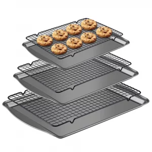 Hunnycook Baking Sheet with Rack Set - 3 Baking Sheets + 3 Cooling Racks, Carbon Steel Cookie Sheets & Cooling Racks in Multiple Sizes, Thickened & W