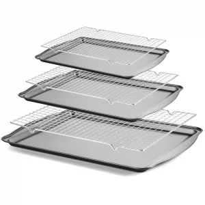 Funnydin Baking Pan Set of 3 - Carbon Steel Baking Sheets with Cooling Racks, 13/15/17 Inch, Nonstick Cookie Sheets for Baking, Rust & Warp Resistant