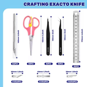 Waltool 46Pcs Craft Hobby Knife Assortment Kit with Scissors and Tweezers, Precision Knives with #11#16#17 Spare Exacto Blades for Scrapbooking Carvi