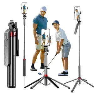 Monopod and Tripod Selfie Stick to Record Golf Swing - Etendable Cell Phone Tripod Stand with Wireless Remote and Phone Holder, Golf Training Aid - C