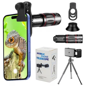 Phone Camera Lens Kit 28X Telephoto Lens for iPhone with E-Clip and Tripod, Suitable for Most Smartphones (Black)
