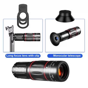 Phone Camera Lens Kit 28X Telephoto Lens for iPhone with E-Clip and Tripod, Suitable for Most Smartphones (Black)