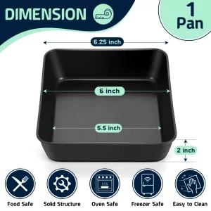 P&P CHEF 6 Inch Square Cake Pan, Nonstick Square Baking Pan for Cake Brownie Lasagna, Stainless Steel Core for Sturdy Structure, Non-toxic & Oven Saf