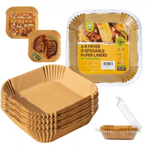 Katbite Air Fryer Liners Disposable - 8 inch Square Non-Stick Airfryer Paper Liners, Unbleached Parchment Paper for 5 to 8 Qt Basket, Frying, Baking,