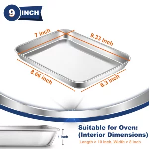 P&P CHEF 9 Inch Baking Cookie Sheet, Oven Pan Tray Stainless Steel Sheet Pan for Kitchen, Oven Bakeware for Multi Uses, Shiny Look & Dishwasher Safe,