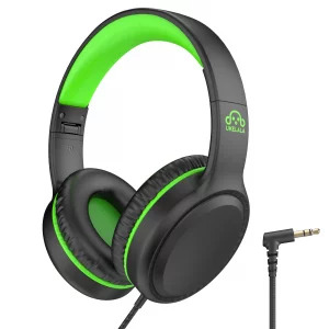 UKELALA Green Wired Headphones for Boys Portable On Ear Youth Headphones for School Airplane Travel Lightweight Portable Compatible with Pad Computer