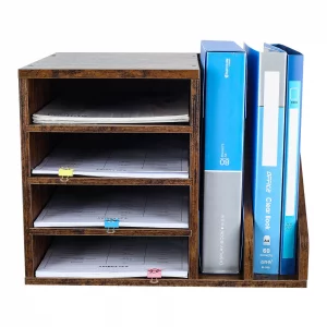 PAG Wood Desktop File Holder Organizer Mail Sorter for File Folders, Mails, Envelopes, Mailing Supplies or Magazines, Brown