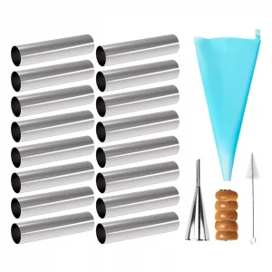 VolksRose 16pcs Cannoli Tubes Kit, Stainless Steel Cannoli Forms Tubular Shaped Baking Molds for Danish Pastry Lady Lock Form Croissant Shell Ice Cre